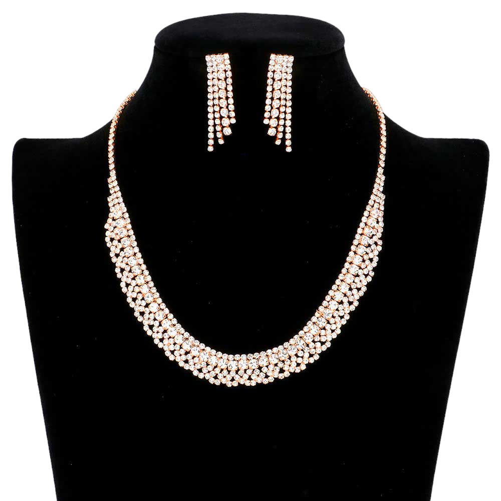 Gold Trendy Crystal Rhinestone Pave Necklace, get ready with this crystal rhinestone necklace to receive the best compliments on any special occasion. This classy rhinestone necklace is perfect for parties, weddings, and evenings. Awesome gift for birthdays, anniversaries, Valentine’s Day, or any special occasion.