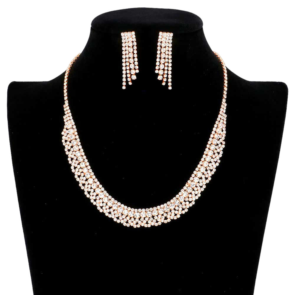 Rose Gold Trendy Crystal Rhinestone Pave Necklace, get ready with this crystal rhinestone necklace to receive the best compliments on any special occasion. This classy rhinestone necklace is perfect for parties, weddings, and evenings. Awesome gift for birthdays, anniversaries, Valentine’s Day, or any special occasion.