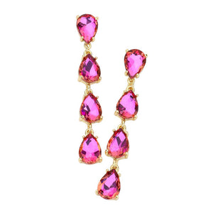 Rose Pink Teardrop Stone Link Dangle Evening Earrings, add a subtle hint of sophistication to your special occasion look. Crafted from stones in a variety of colors, these earrings feature a delicate teardrop stone design that will sparkle and shine under the evening light. Perfect gift for your loved ones on any meaningful day.