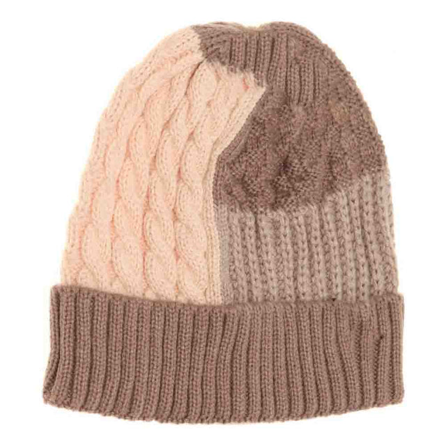 Rose-Taupe- Tri-Color Cuff Beanie offers a refined balance of warmth and style, featuring a distinctive three-tone design that elevates any outfit. Its cuffed construction ensures a secure, comfortable fit, making it an ideal accessory for cold weather. Crafted with quality materials, this beanie provides reliable insulation while maintaining breathability, suitable for both casual and active use. 