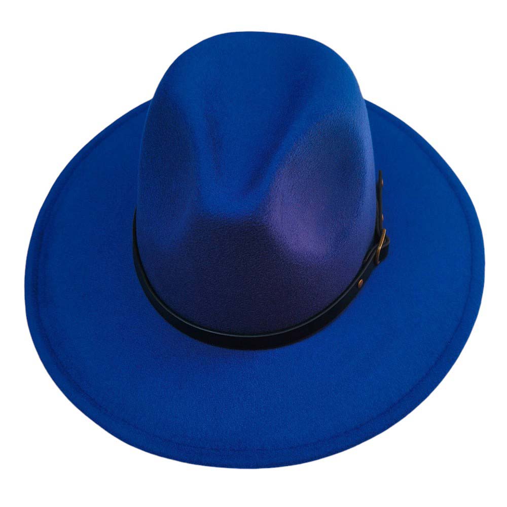 Royal-Blue-Belt Band Pointed Fedora Hat. Made with a stylish belt band and pointed brim, this hat is the perfect accessory for a sophisticated look. The high-quality material ensures long-lasting wear and a comfortable fit. Elevate your style with this must-have hat.