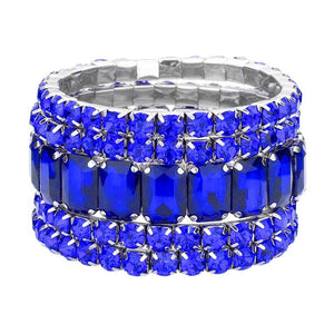 Royal Blue 5PCS Rectangle Round Stone Stretch Multi Layered Bracelets, Add this 5 piece multi layered bracelet to light up any outfit, feel absolutely flawless. perfectly lightweight for all-day wear, coordinate with any ensemble from business casual to everyday wear, put on a pop of color to complete your ensemble. Awesome gift idea for birthday, Anniversary, Valentine’s Day or any special occasion.