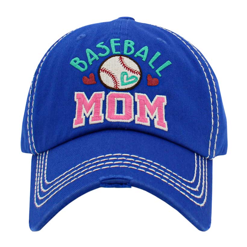 Royal Blue Baseball Mom Message Vintage Baseball Cap, keep your styles on even when you are relaxing at the pool or playing at the beach. Large, comfortable, and perfect for keeping the sun off of your face and neck. An excellent gift for your mom on her birthday, Mother's Day, Valentine's Day, or any other meaningful occasion.
