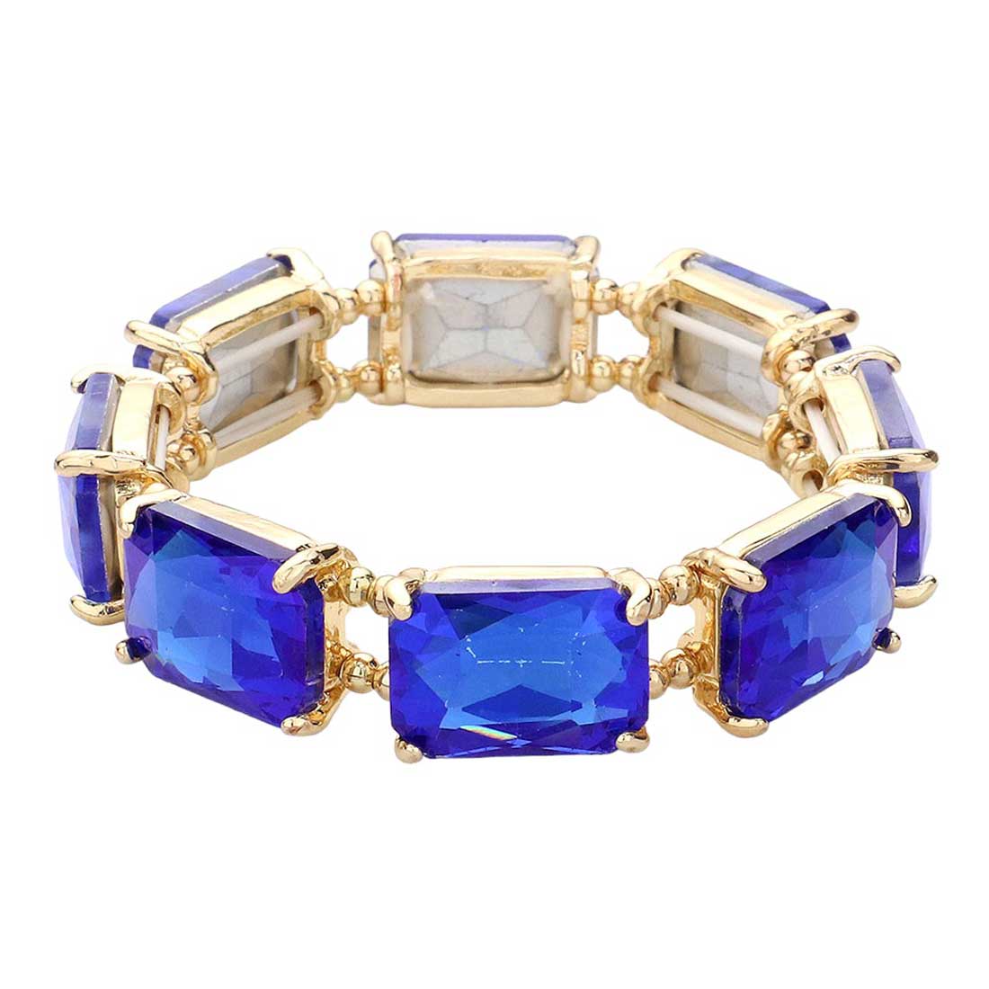 Royal Blue Emerald Cut Stone Stretch Evening Bracelet, get ready with this Stretch Evening Bracelet to receive the best compliments on any special occasion. Put on a pop of color to complete your ensemble and make you stand out on special occasions. It looks so pretty, bright, and elegant on any special occasion. 