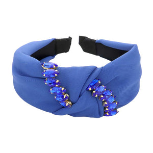 Royal Blue Marquise Stone Embellished Knot Burnout Headband, get ready with this marquise stone knot headband to receive the best compliments on any special occasion. This classy marquise stone headband is perfect for parties, Weddings, and Evenings. Awesome gift for anniversaries, Valentine’s Day, or any special occasion.