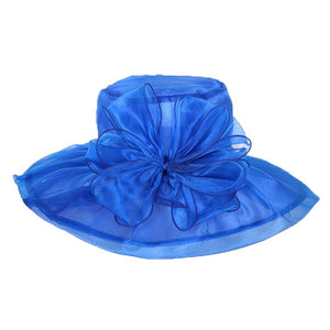 Royal Blue Organza Bow Wide Brim Hat, is an elegant and high fashion accessory for your modern couture. This hat will be perfect for  Tea Parties, Evening Wear, Ascot, Races, Photo Shoots, etc. It perfect choice as a gorgeous gift for a mother, sister, grandmother, wife, daughter, or girlfriend on Birthday or at Christmas.