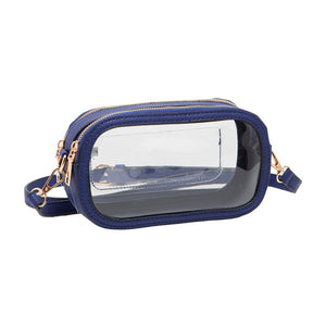 Royal Blue Solid Faux Leather Transparent Rectangle Crossbody Bag, is the perfect accessory for any outfit. Its solid faux leather material is durable and lightweight. The adjustable crossbody strap provides convenience and comfortability. Wear it on your next night out for a fashionable look and make an exquisite gift with this!