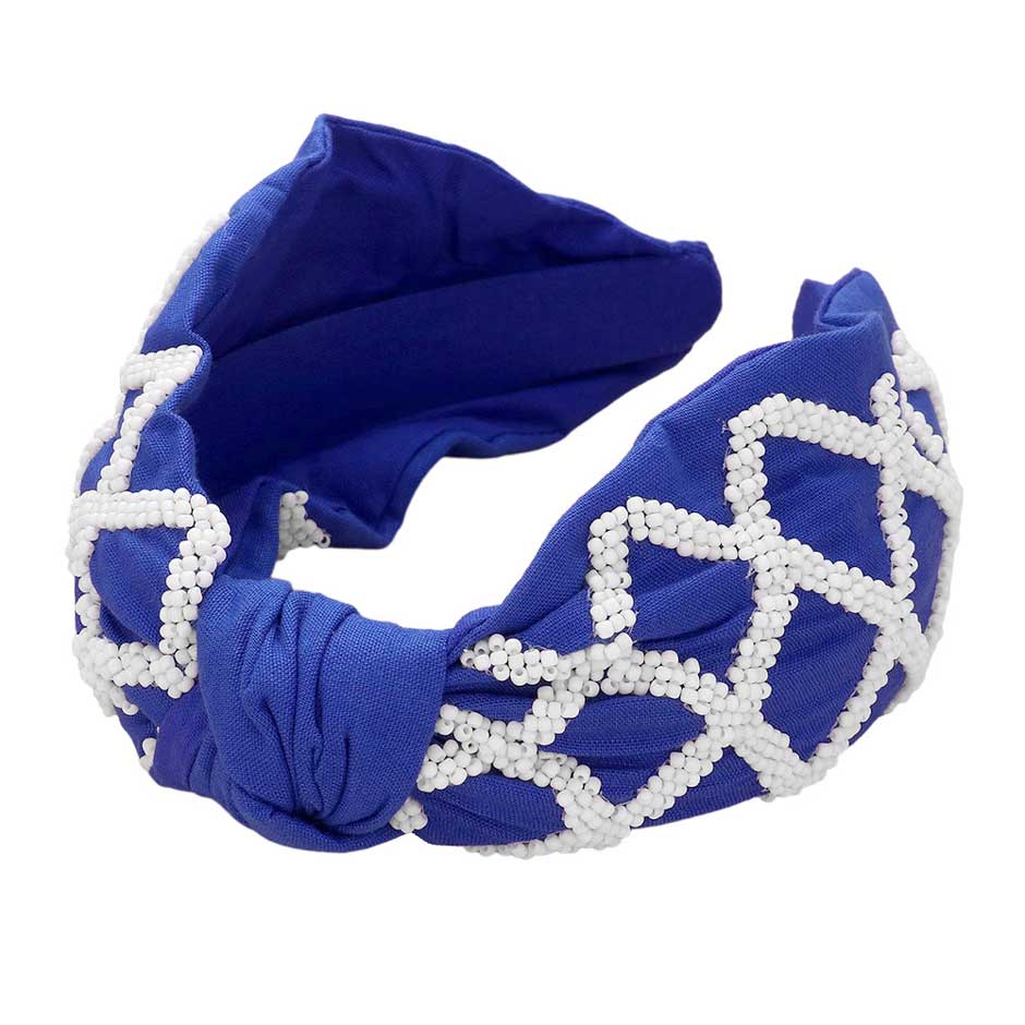 Royal Blue White Game Day Seed Beaded Check Patterned Knot Burnout Headband, push back your hair with this pretty headband, and add a pop of color to any outfit! Gift your sports enthusiast with the one-of-a-kind Game Day Seed Beaded Check Patterned Knot Burnout Headband. This is the perfect gift for the people who love sports most.