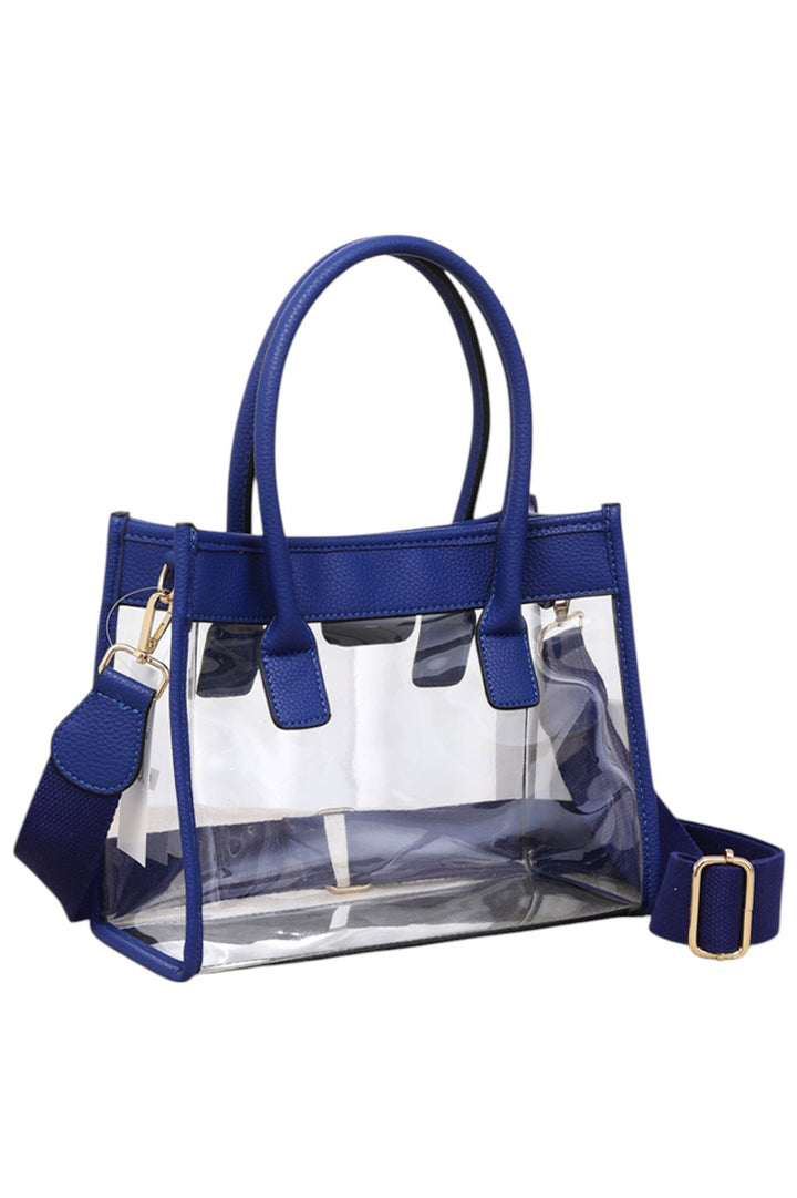 Color Trim Clear Hand Bag combines modern transparency with vibrant accents, offering a stylish yet practical accessory. Its clear design allows easy visibility of contents, while the colorful trim adds a fashionable touch. Lightweight and spacious, it’s ideal for daily use or events requiring quick access to essentials without sacrificing style. Durable materials ensure long-lasting wear, making it a smart choice for those who value both function and trend. 