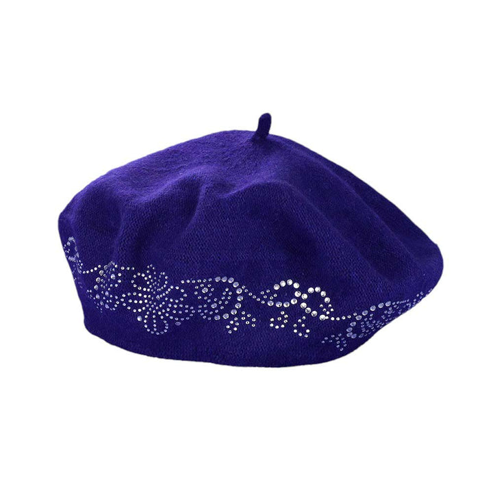 Royal-Blue-Flower Bling Studded Beret Hat, A stylish accessory for any outfit. With its floral design and studded accents, it adds a touch of elegance and glam to your look. Made with high-quality materials, it is durable and comfortable to wear. Perfect for any fashion lover.
