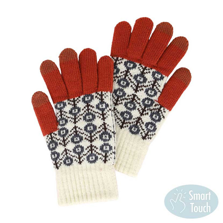 Rust Aztec Patterned Knit Touch Smart Gloves, give your look so much eye-catching with Aztec touch smart gloves, a cozy feel. It's very fashionable and attractive. A pair of these gloves are awesome winter gift for your family, friends, anyone you love, and even yourself. Complete your outfit in a trendy style!