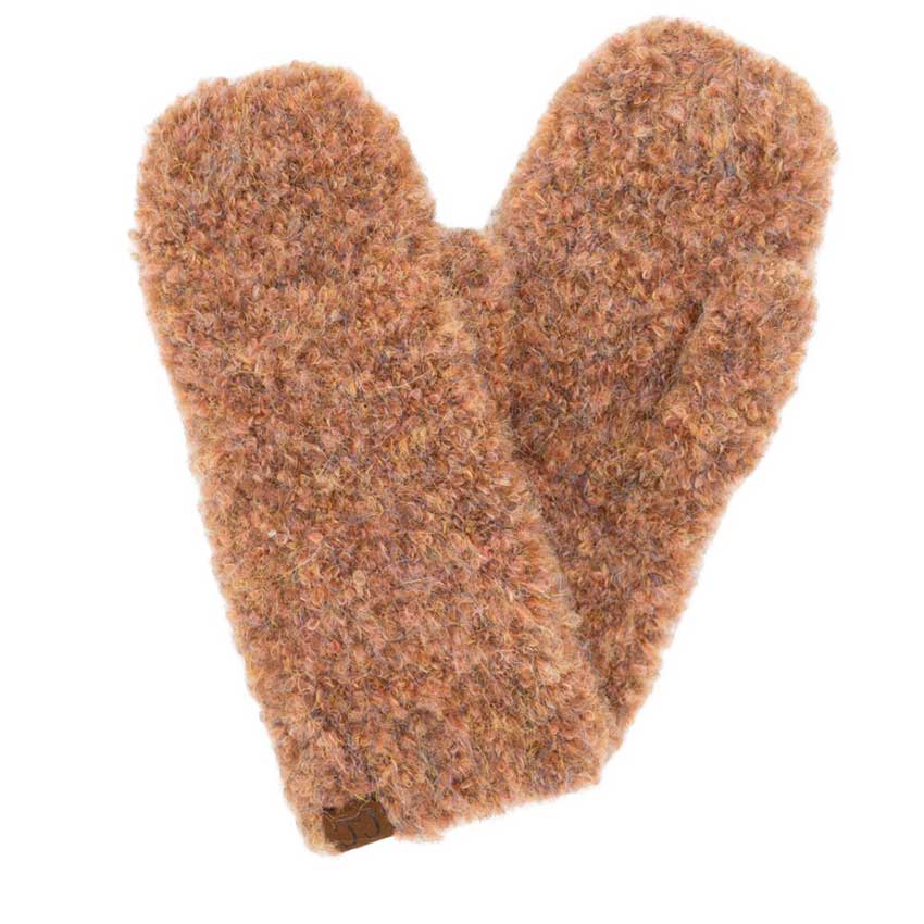 Rust C.C Mixed Color Boucle Mittens. Stay warm in style with these mittens. These gloves are designed with a luxuriously soft boucle yarn and feature a classic ribbed cuff. They come in three stylish colors and offer a great fit with superior breathability and warmth.