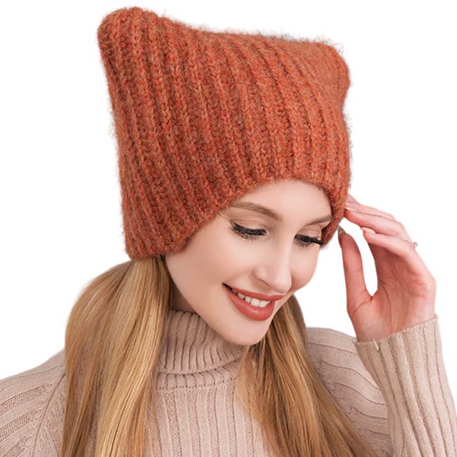 Rust Cat Knit Beanie Hat, Stay warm this winter with these hats! This knitted beanie is made from high-quality polyester for maximum insulation and durability. It features a fashionable and fun cat design, perfect for any cat lover. A perfect gift choice for your close people in the winter season.