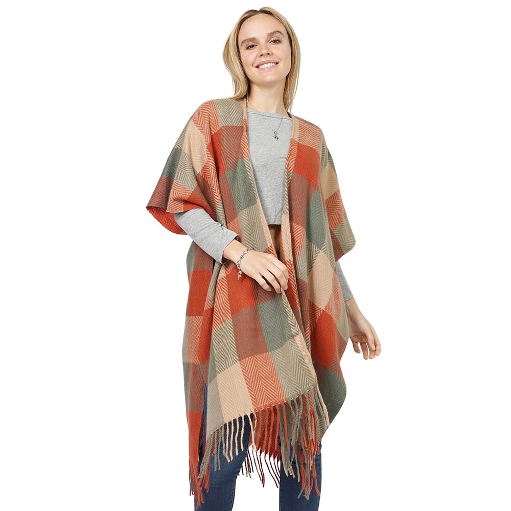 Rust Check Patterned Vest, with the latest trend in ladies' outfit cover-up! the high-quality knit poncho is soft, comfortable, and warm but lightweight. It's perfect for your daily, casual, party, evening, vacation, and other special events outfits. A fantastic gift for your friends or family.