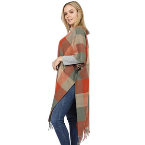 Rust Check Patterned Vest, with the latest trend in ladies' outfit cover-up! the high-quality knit poncho is soft, comfortable, and warm but lightweight. It's perfect for your daily, casual, party, evening, vacation, and other special events outfits. A fantastic gift for your friends or family.