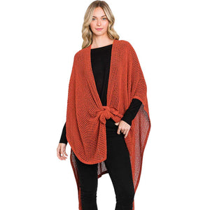 Rust Solid Chenille Crochet Ruana Poncho, with the latest trend in ladies' outfit cover-up! the high-quality knit ruana poncho is soft, comfortable, and warm but lightweight. It's perfect for your daily, casual, party, evening, vacation, and other special events outfits. A fantastic gift for your friends or family.