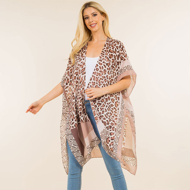 Madeline Love Pink Lightweight Leopard Print Open Front Kimono Poncho - Jewelry