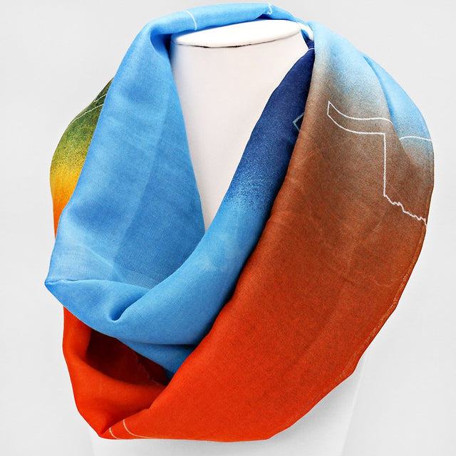 Madeline Love Orange, Yellow, Blue "Oklahoma" Polyester Infinity Scarf - Jewelry