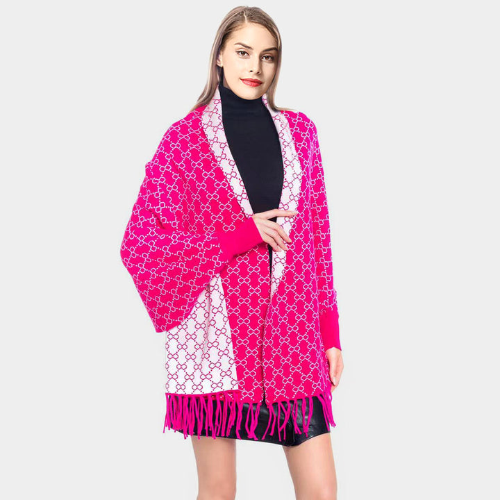 Fuchsia Luxury Patterned Poncho