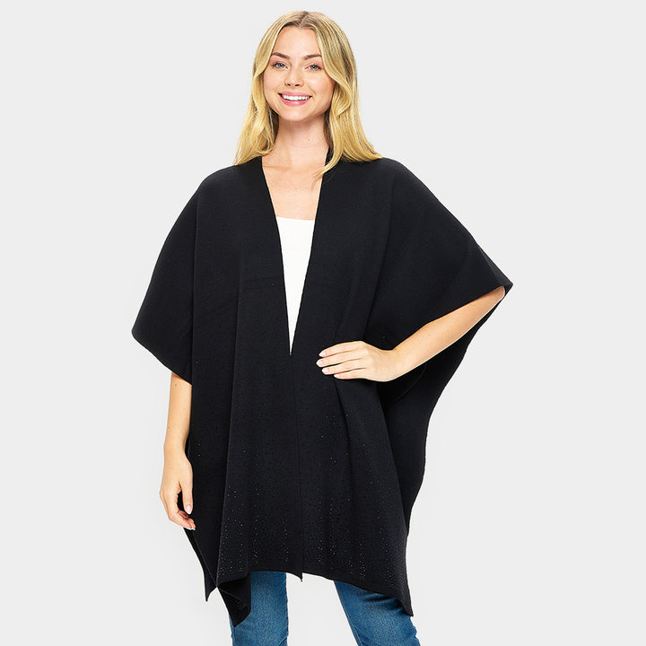 Black, Jet Black Bling Solid Ruana Poncho