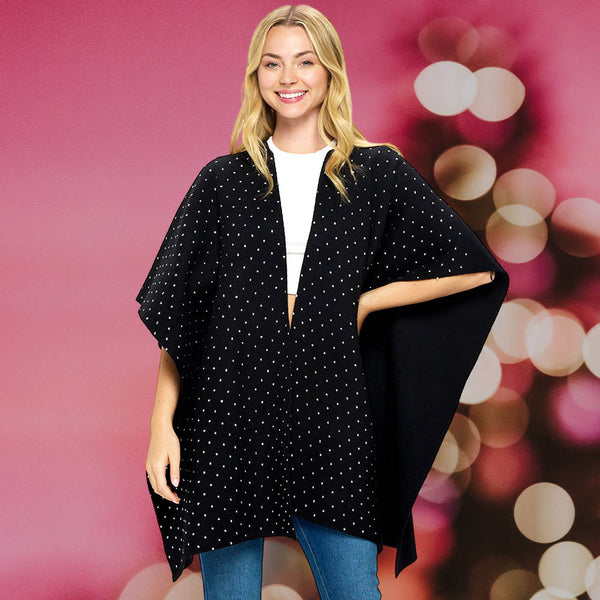 Black, Silver Bling Solid Ruana Poncho