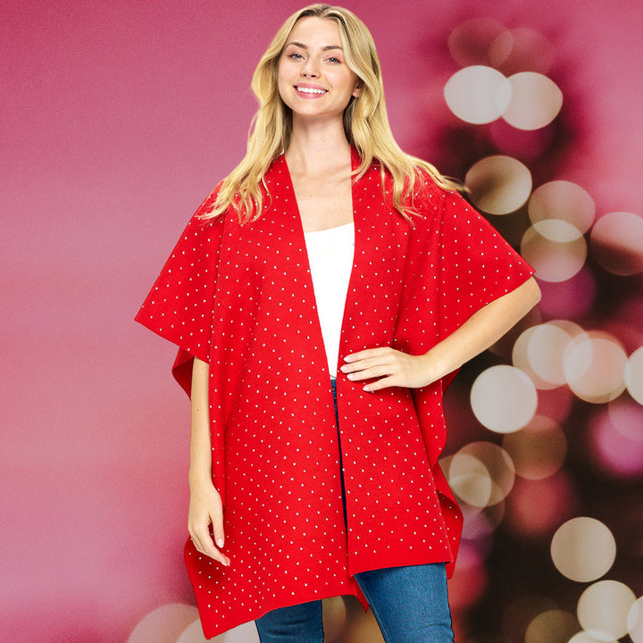 Red Bling Solid Ruana Poncho