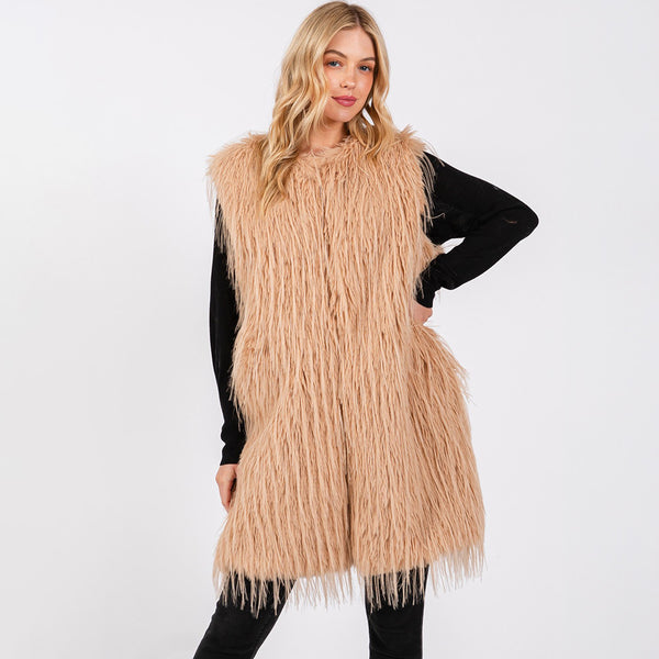 Taupe Faux Fur Pocket Vest