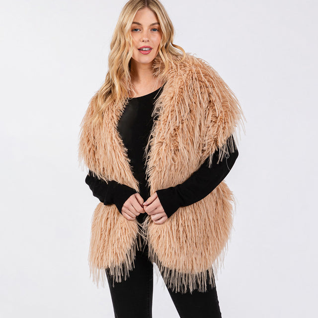 Taupe Faux Fur Pull Through Shawl