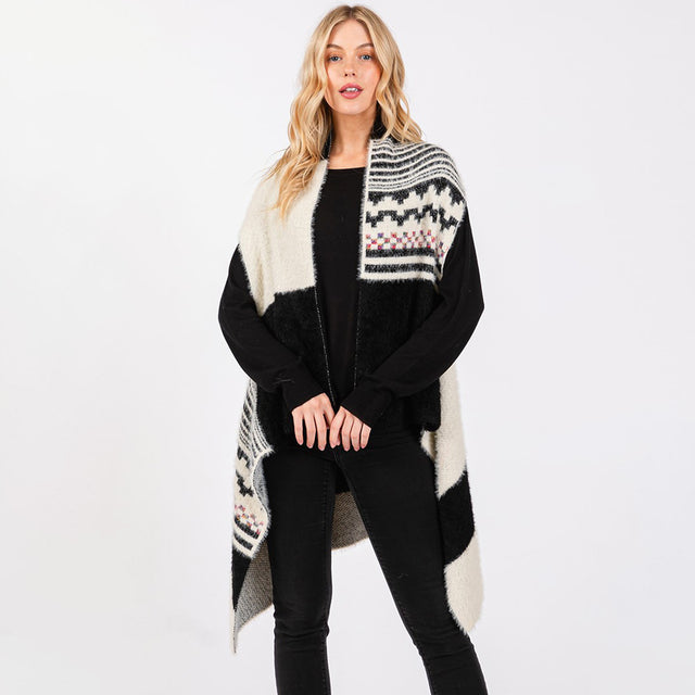 Black Fuzzy Aztec Pattern Vest