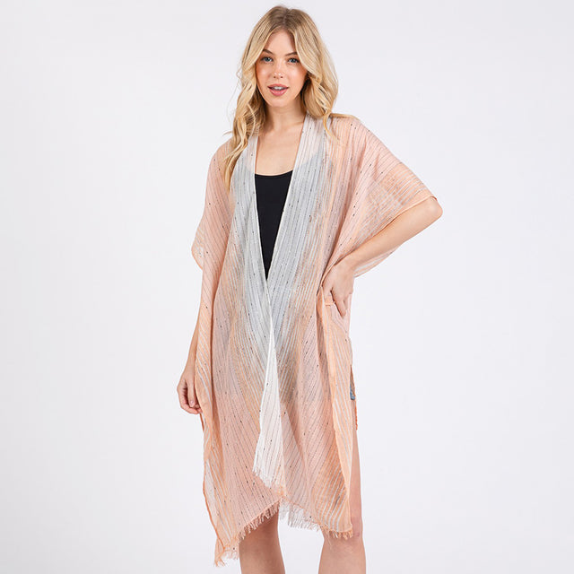 Madeline Love Coral Striped Two Tone Cover Up Kimono Poncho - Jewelry