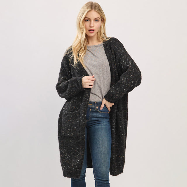 Black Long Button Front Soft Cozy Oversized Cardigan