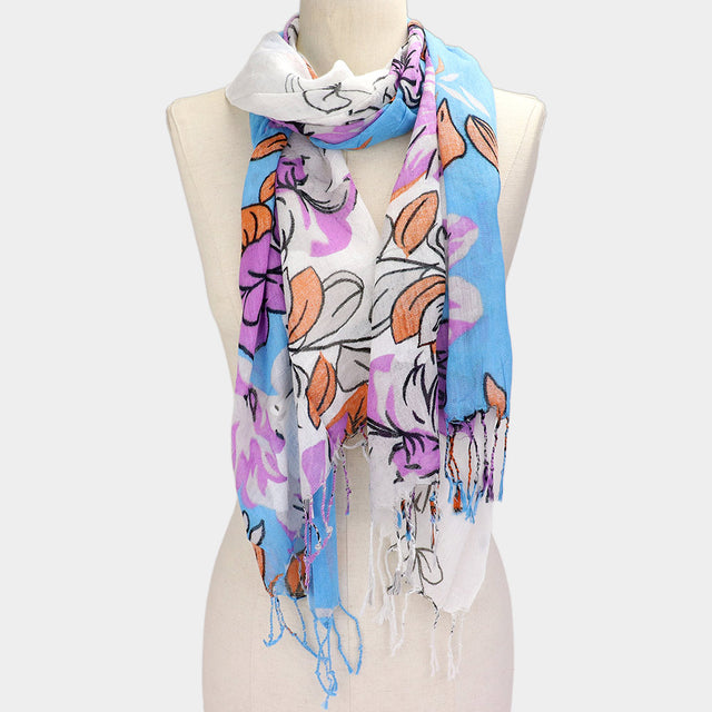 Madeline Love White Flower Print Fringe Scarf - Jewelry