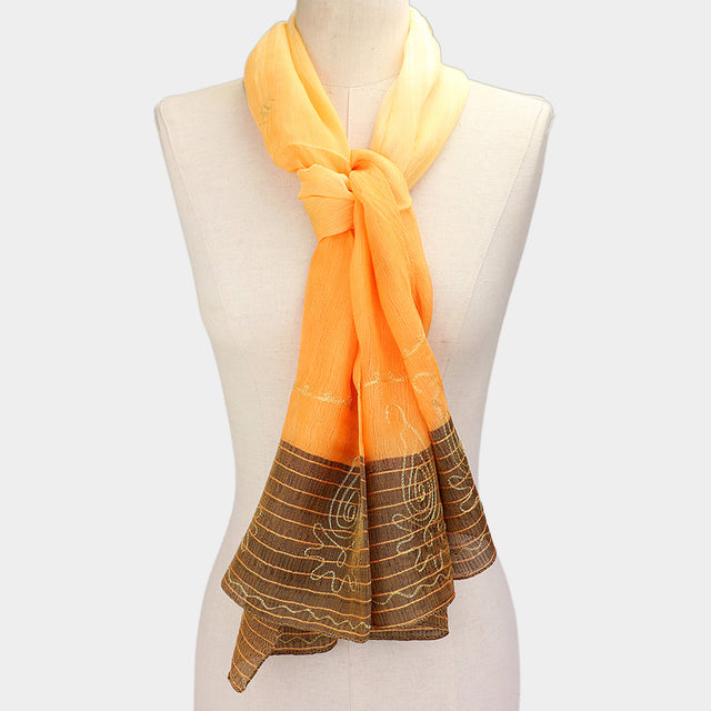 Madeline Love Orange Embroidery Border Scarf - Jewelry