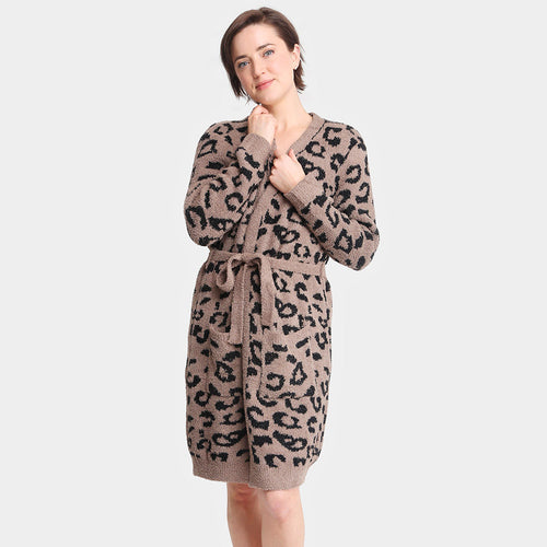 Bata acogedora con estampado de leopardo - Marrón