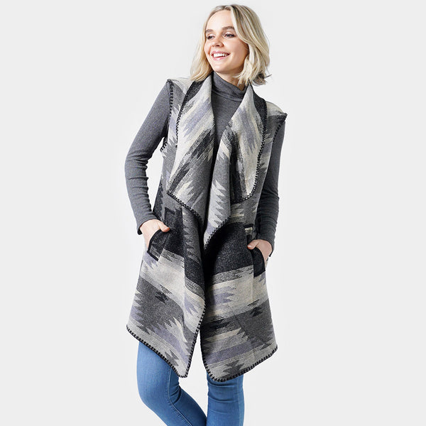 Black Western Print Vest