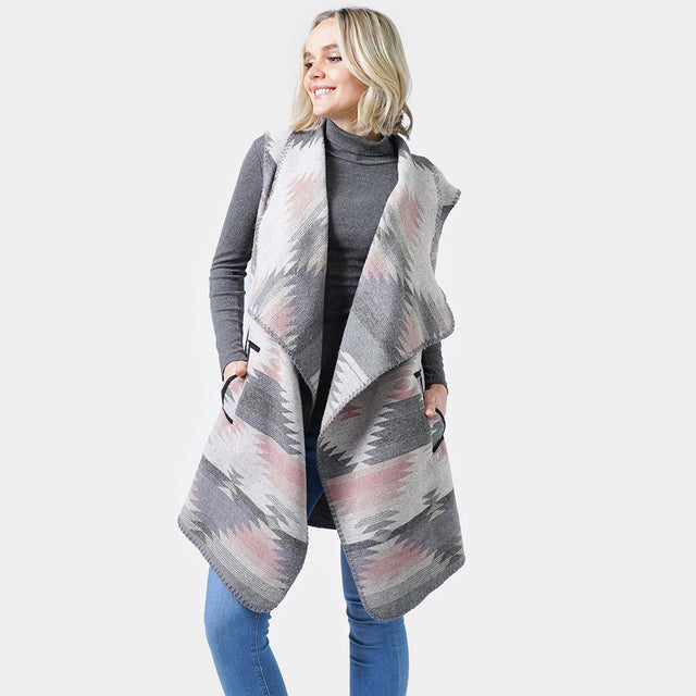 Madeline Love Gray Western Print Vest - Hair Accessories
