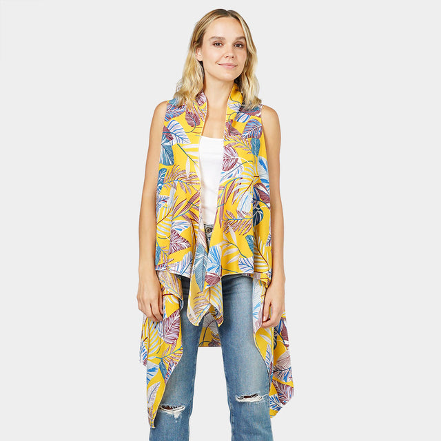 Madeline Love Mustard Tropical Leaf Printed Vest - Jewelry