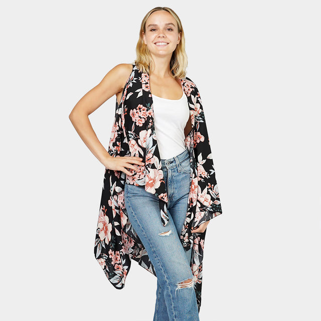 Madeline Love Black Flower Printed Vest - Jewelry