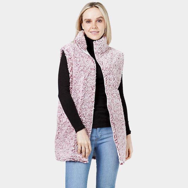 Burgundy Sherpa Fleece Vest W/Zipper