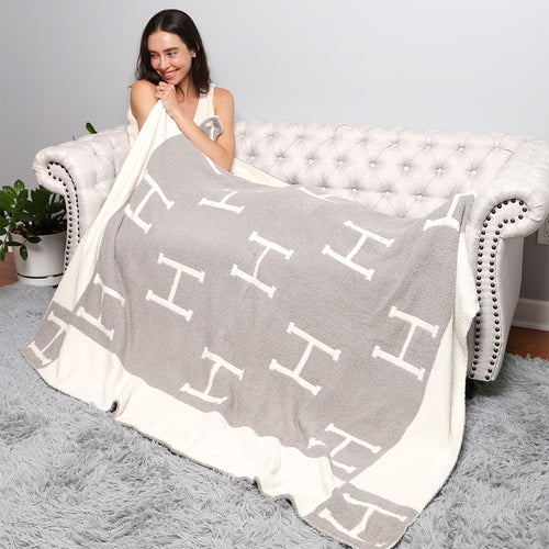 H Patterned Reversible Throw Blanket Jewelry - Gray