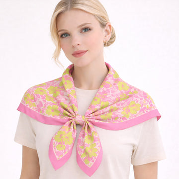 Madeline Love Pink&Green Floral Print Square Bandana Scarf - Scarves & Wraps