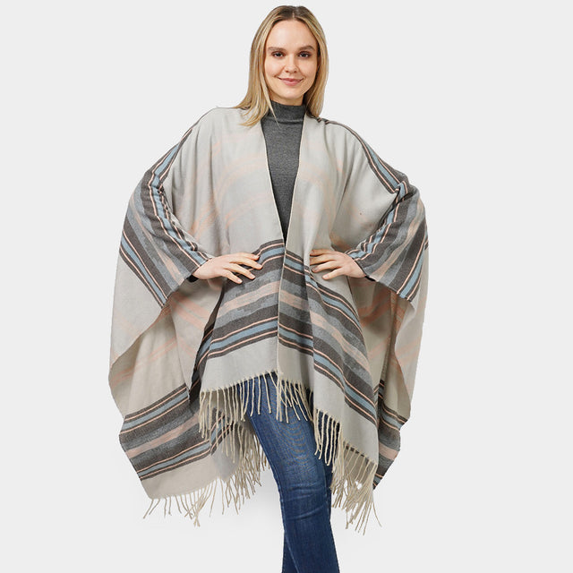 Madeline Love Gray Aztec Patterned Cape Poncho - Jewelry