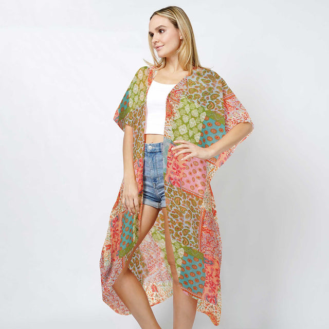 Madeline Love Multi Patchwork Print Lurex Kimono Poncho - Jewelry