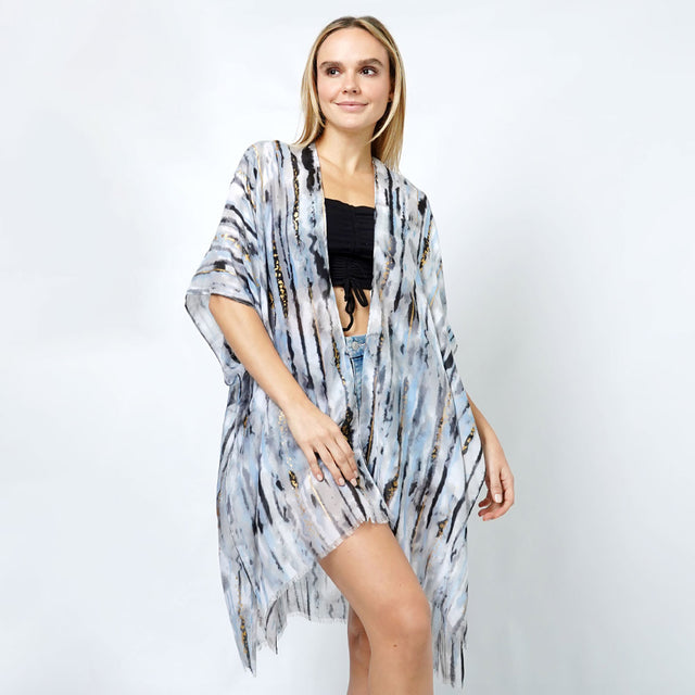 Madeline Love Black Abstract Foil Print Kimono Poncho - Jewelry