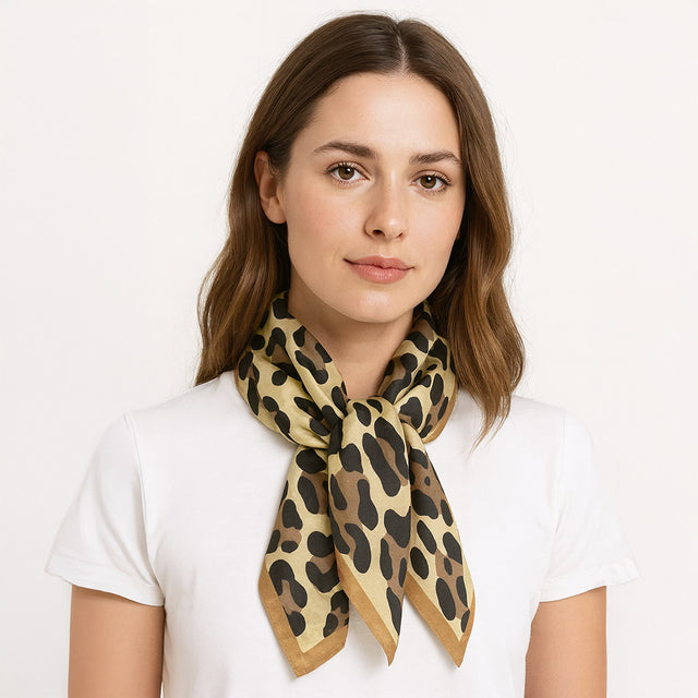 Madeline Love Leopard, Light Leopard Pattern Printed Oblong Silky Satin Scarf Shawl - Scarves & Wraps
