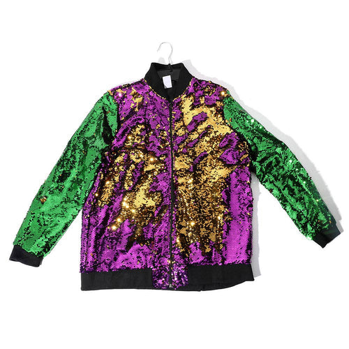 Mardi Gras Reversible Sequin Zipper Jacket - Multi / L