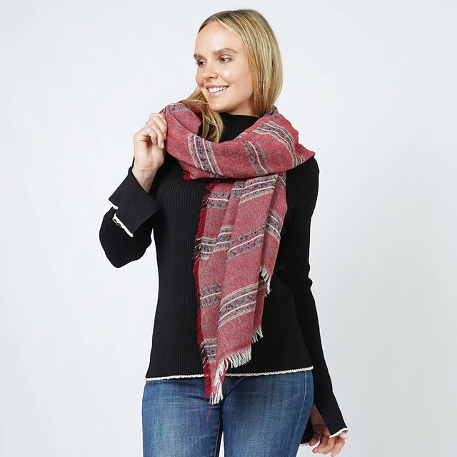 Madeline Love Burgundy Stripe Woven Oblong Scarf/Shawl - Jewelry