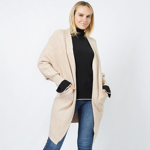 Beige Batwing Knit Cardigan
