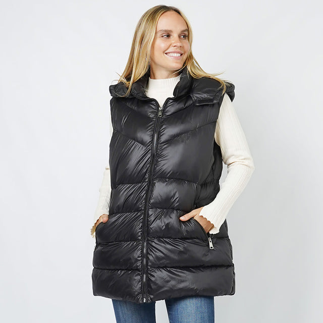 Black Padded Hoodie Vest