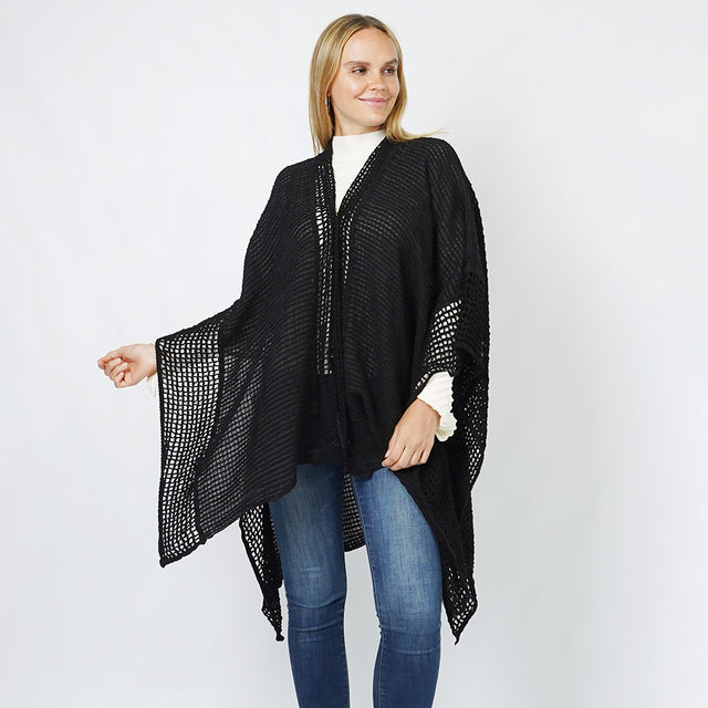 Black Textured Knit Cape/Ruana